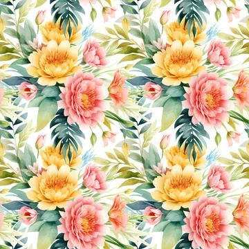 Floral shape watercolor seamless pattern. Illustrazione stock