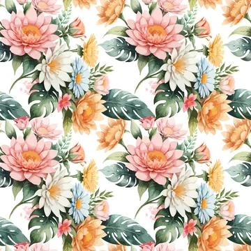 Floral shape watercolor seamless pattern. イラスト素材