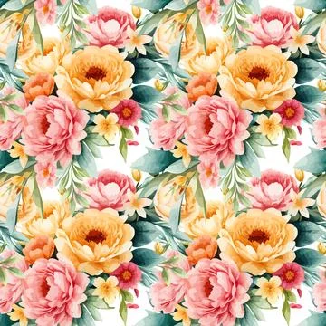 Floral shape watercolor seamless pattern. イラスト素材