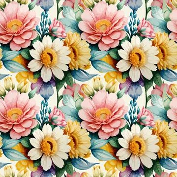 Floral shape watercolor seamless pattern. イラスト素材