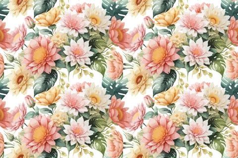 Floral shape watercolor seamless pattern. イラスト素材