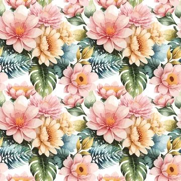 Floral shape watercolor seamless pattern. イラスト素材