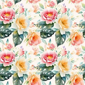 Floral shape watercolor seamless pattern. Stock Illustration
