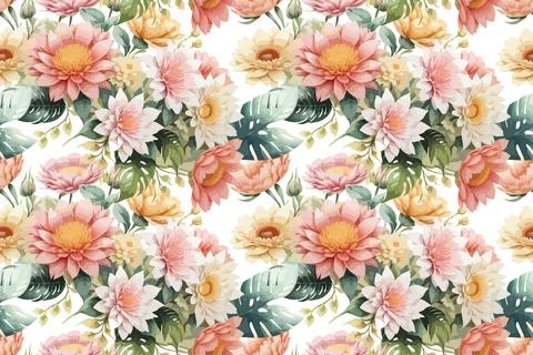 Floral shape watercolor seamless pattern. イラスト素材