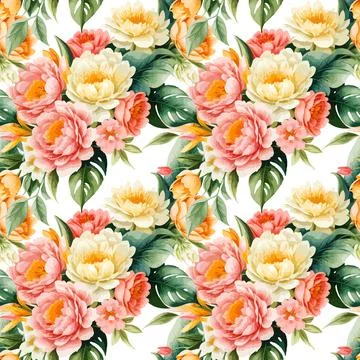 Floral shape watercolor seamless pattern. イラスト素材