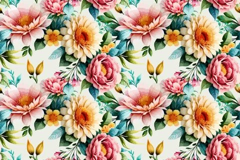 Floral shape watercolor seamless pattern. イラスト素材