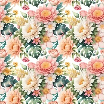Floral shape watercolor seamless pattern. 스톡 일러스트