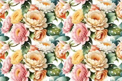 Floral shape watercolor seamless pattern. 스톡 일러스트