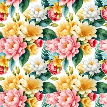 Floral shape watercolor seamless pattern. イラスト素材