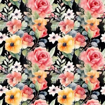 Floral shape watercolor seamless pattern. Stock Illustration
