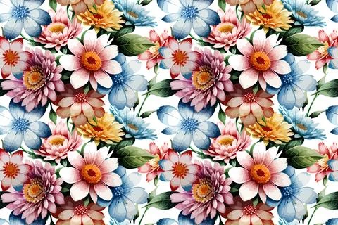 Floral shape watercolor seamless pattern. 스톡 일러스트