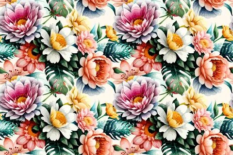 Floral shape watercolor seamless pattern. 스톡 일러스트