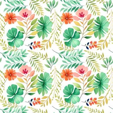 Floral shape watercolor seamless pattern. Stock Illustration
