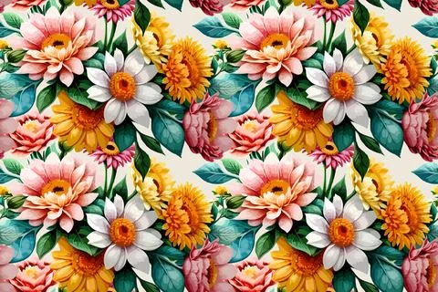 Floral shape watercolor seamless pattern. Stock Illustration