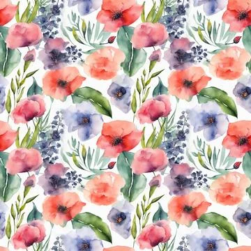 Floral shape watercolor seamless pattern. Stock Illustration