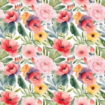 Floral shape watercolor seamless pattern. Stock Illustration