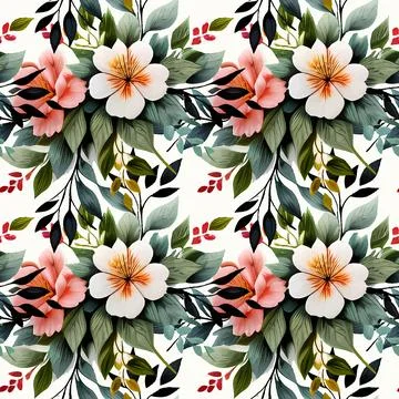 Floral shape watercolor seamless pattern. イラスト素材