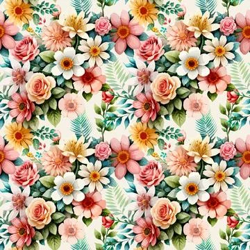 Floral shape watercolor seamless pattern. イラスト素材