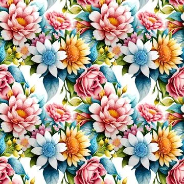 Floral shape watercolor seamless pattern. Stock Illustration