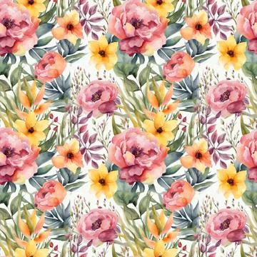 Floral shape watercolor seamless pattern. Stock Illustration