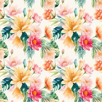 Floral shape watercolor seamless pattern. Stock Illustration
