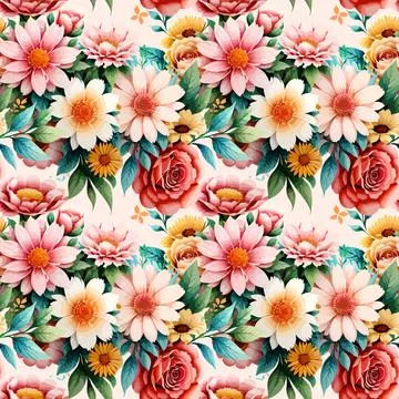 Floral shape watercolor seamless pattern. 스톡 일러스트
