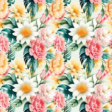 Floral shape watercolor seamless pattern. イラスト素材