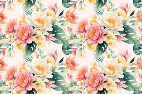 Floral shape watercolor seamless pattern. Illustrazione stock