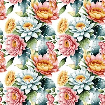 Floral shape watercolor seamless pattern. イラスト素材