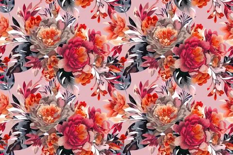 Floral shape watercolor seamless pattern. イラスト素材