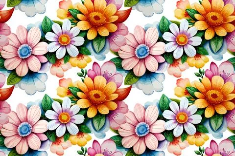 Floral shape watercolor seamless pattern. 스톡 일러스트