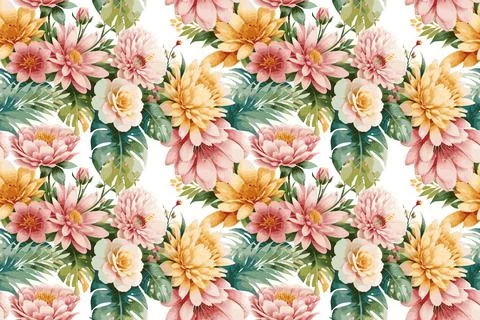 Floral shape watercolor seamless pattern. イラスト素材