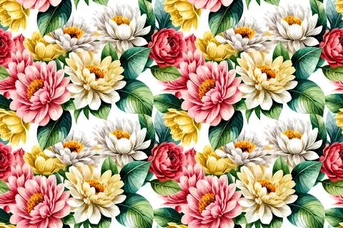 Floral shape watercolor seamless pattern. イラスト素材