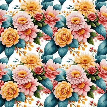 Floral shape watercolor seamless pattern. イラスト素材