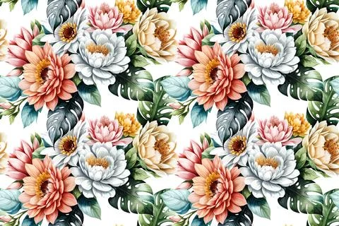 Floral shape watercolor seamless pattern. Illustrazione stock