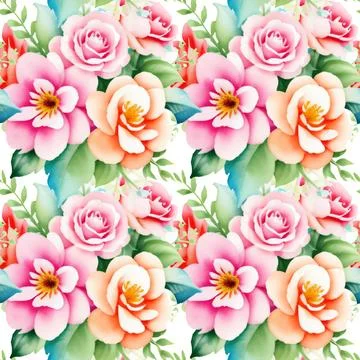 Floral shape watercolor seamless pattern. Stock Illustration