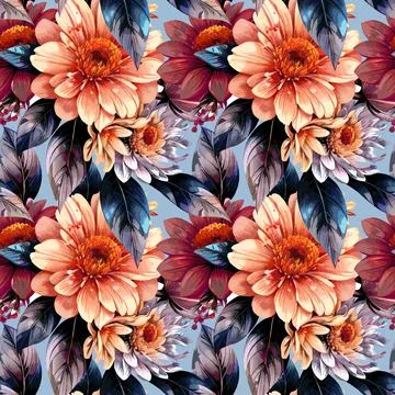 Floral shape watercolor seamless pattern. Illustrazione stock