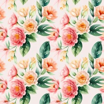 Floral shape watercolor seamless pattern. Illustrazione stock