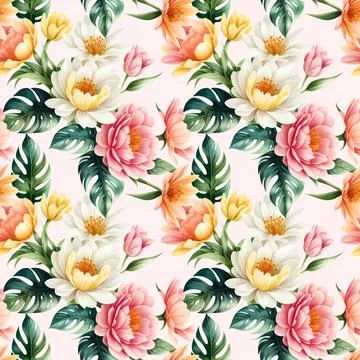 Floral shape watercolor seamless pattern. 스톡 일러스트