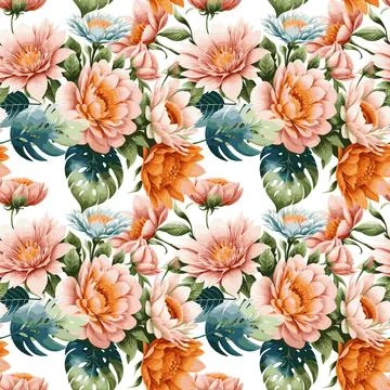 Floral shape watercolor seamless pattern. イラスト素材