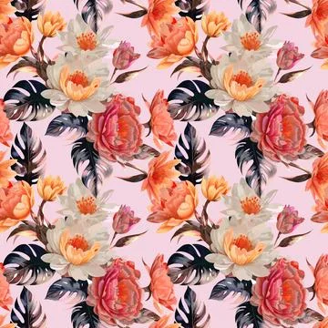 Floral shape watercolor seamless pattern. Stock Illustration