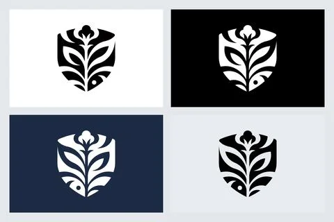 Floral Shield Logo Design Concept Vector Set Stock Illustration