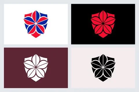 Floral Shield Logo Vector Icon Set Stock Illustration