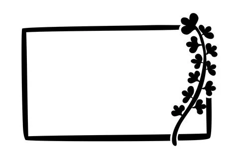 Floral simple black border rectangle sketch at white Stock Illustration