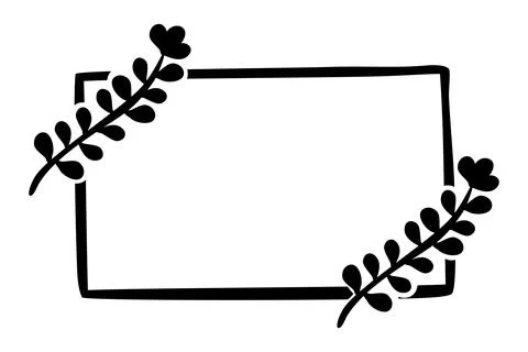 Floral simple black border rectangle sketch at white Stock Illustration