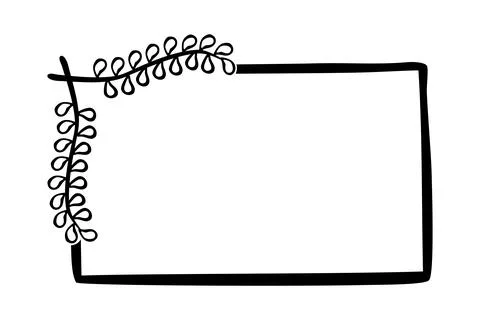Floral simple black border rectangle sketch at white Stock Illustration