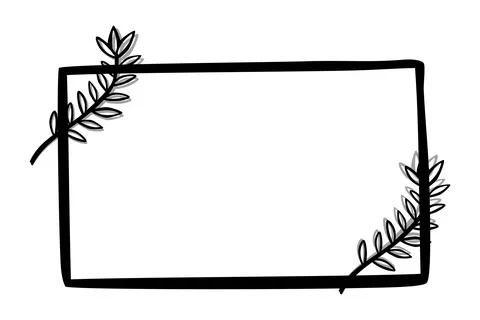 Floral simple black border rectangle sketch at white Stock Illustration