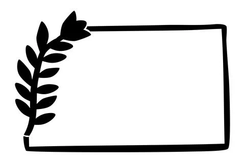 Floral simple black border rectangle sketch at white Stock Illustration
