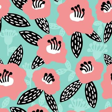 Floral simple seamless pattern. Big pink flower 库存插图