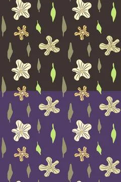 Floral simple seamless pattern. Hand drawn elements of flower, leaves, pastel Stock Illustration